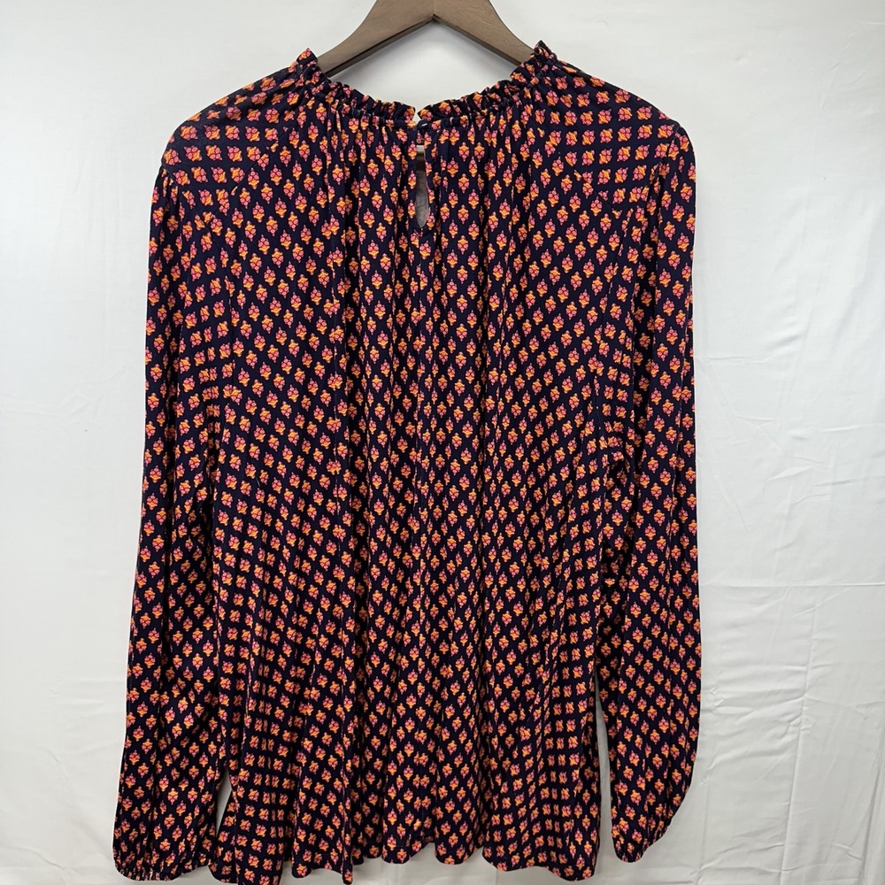 Lane Bryant Navy Pink Geometric Medallion Ruffle Neck Keyhole Blouse 22/24 NEW - Picture 2 of 5
